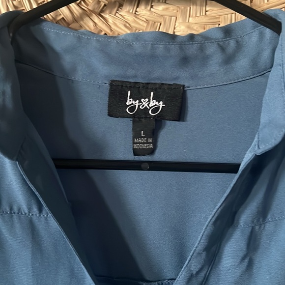by & by blouse dark teal button up size Large - Picture 3 of 5